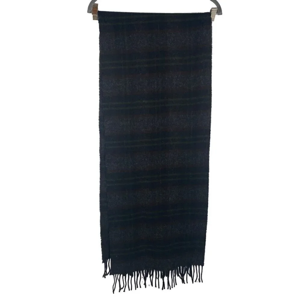 J. Crew large lambswool tartan plaid fringed scarf unisex dark